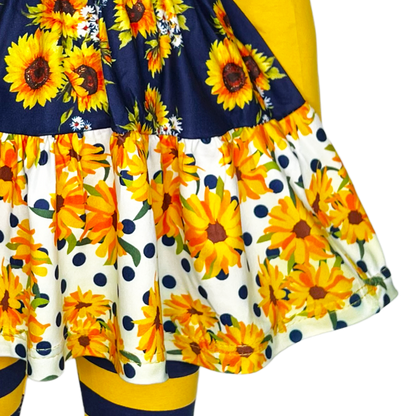 Girls Gold Navy Daisy Shirt & Ruffle legging Pants Clothing