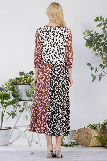 Celeste Leopard Contrast Midi Dress