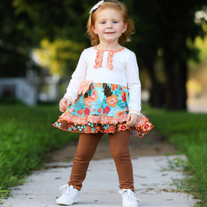 Girls Amber Autumn Fall Floral Dress & Leggings Set