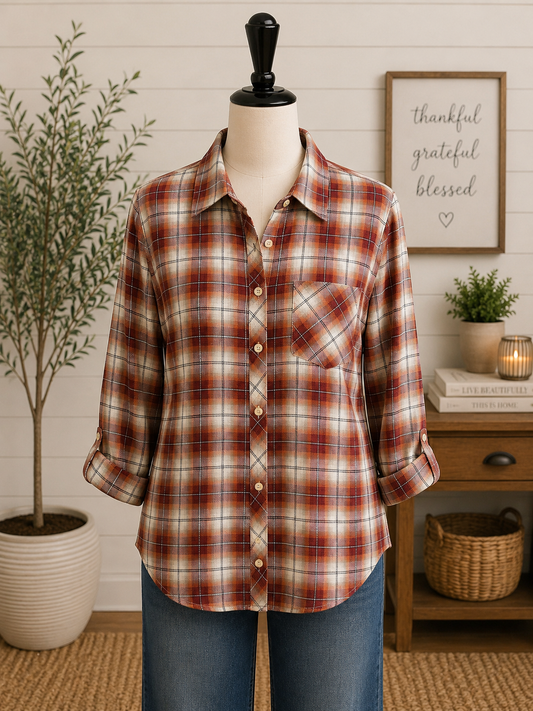 Keren Hart  Top - Orange Plaid