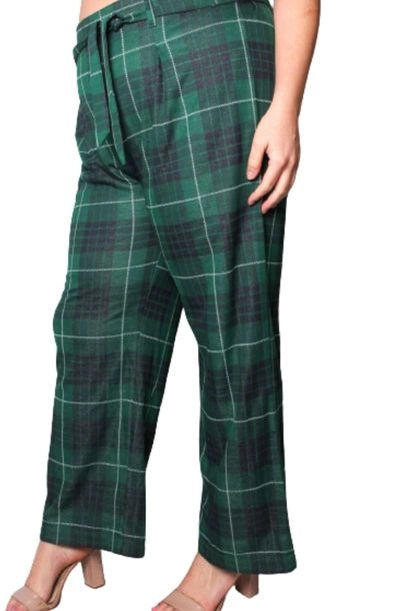 High Waited Drawstring Plaid Pants