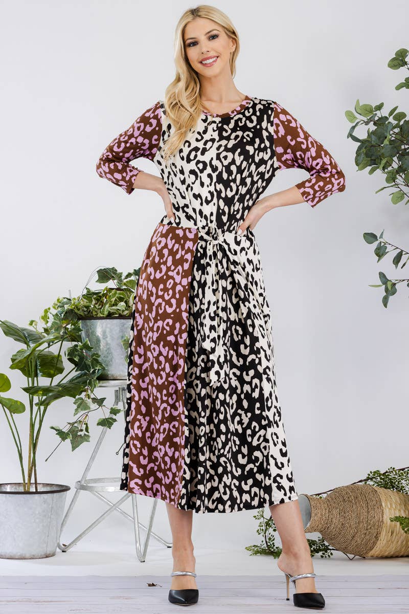 Celeste Leopard Contrast Midi Dress