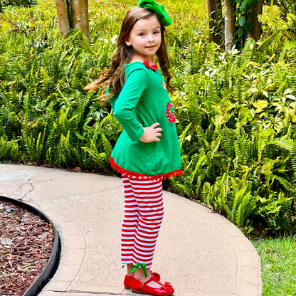 Girls Christmas Clothing Elf Stocking Red Stripe Pants Set