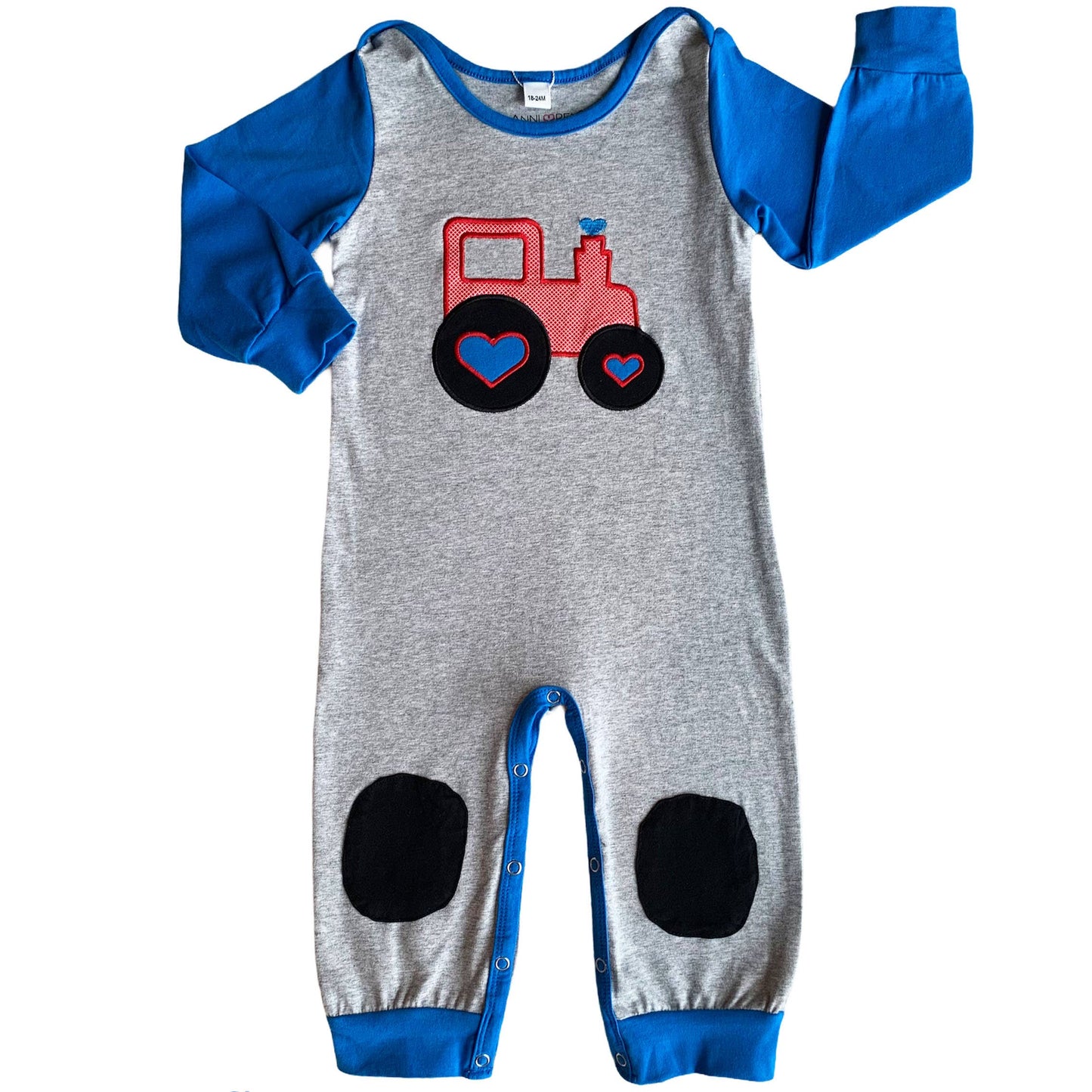 AnnLoren Valentines Day Boys Romper Tractor Applique