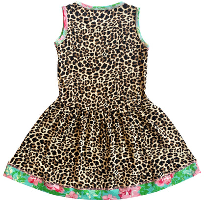 AnnLoren Girls Dress Leopard Floral Rose Swing Sleeveless