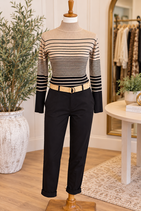 Charlie B Black Slim Fit Pants With Belt