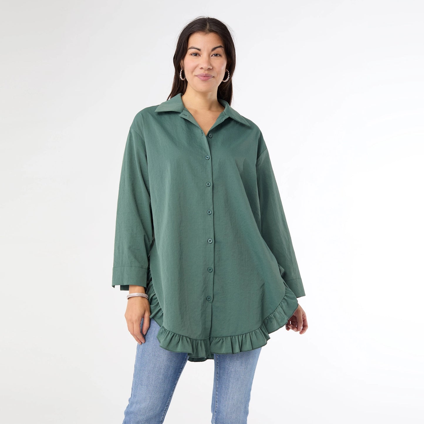 Dominique Tunic Top with Ruffle Bottom - Storm Teal