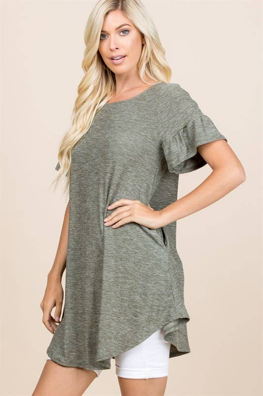 Ruffle Sleeve Swing Tunic - 2 Colors