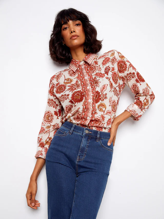 Charlie B Printed Cotton Voile Button-Up Blouse - Florelle