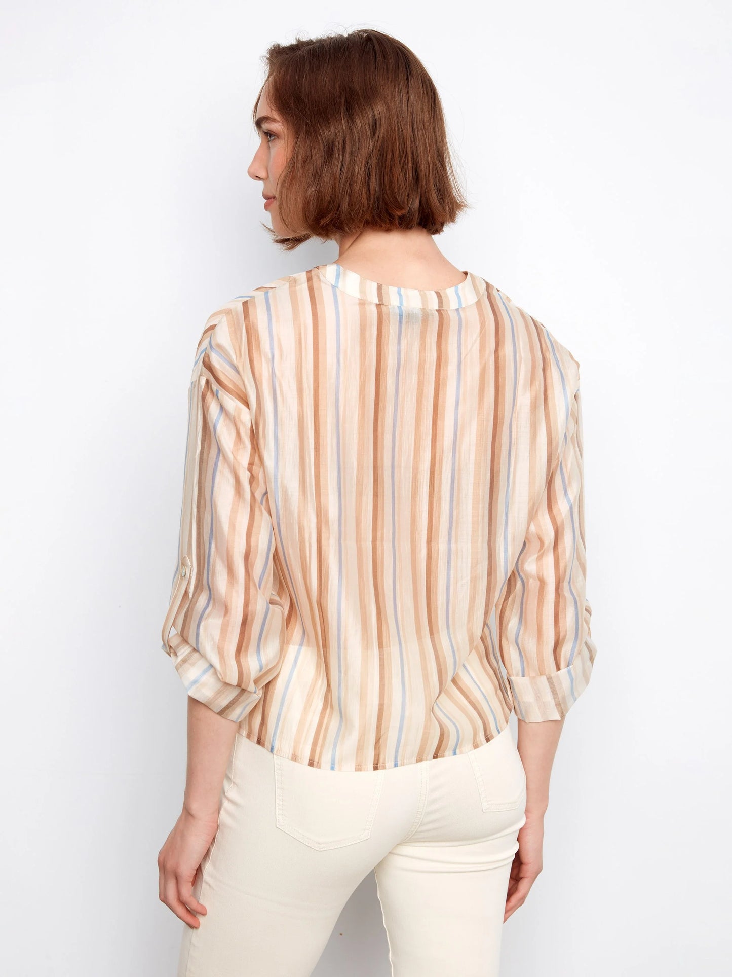 Charlie B Striped Tencel Blouse With Front Twist