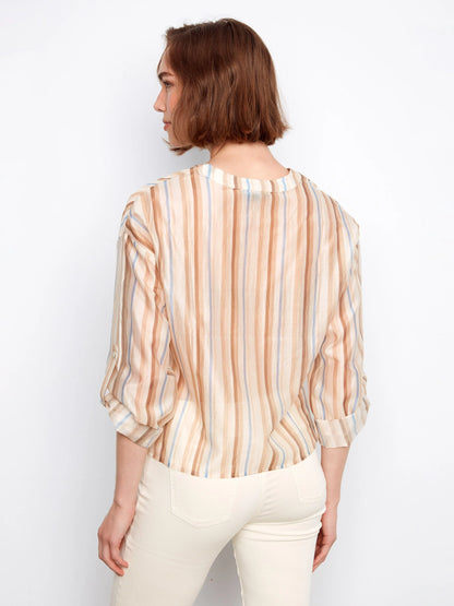 Charlie B Striped Tencel Blouse With Front Twist