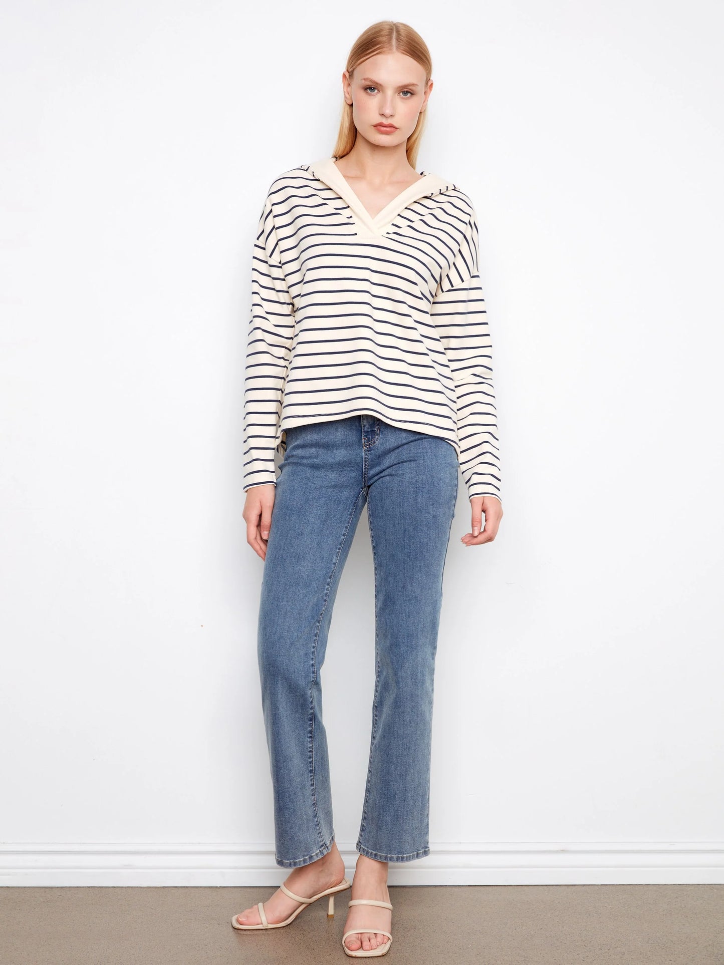 Charlie B V-neck Striped Hoodie - Navy