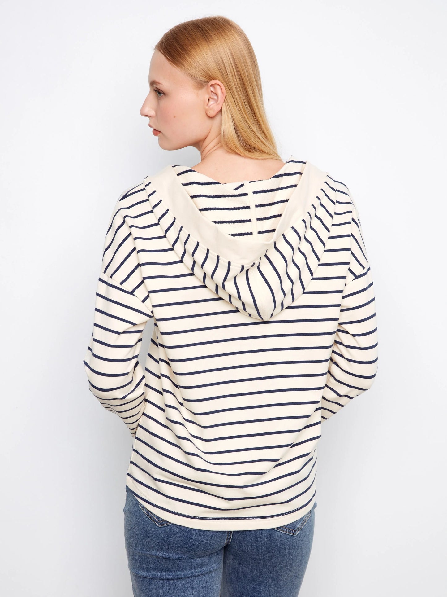 Charlie B V-neck Striped Hoodie - Navy