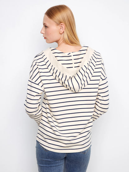 Charlie B V-neck Striped Hoodie - Navy