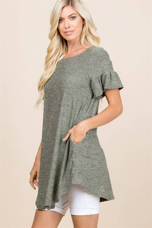 Ruffle Sleeve Swing Tunic - 2 Colors