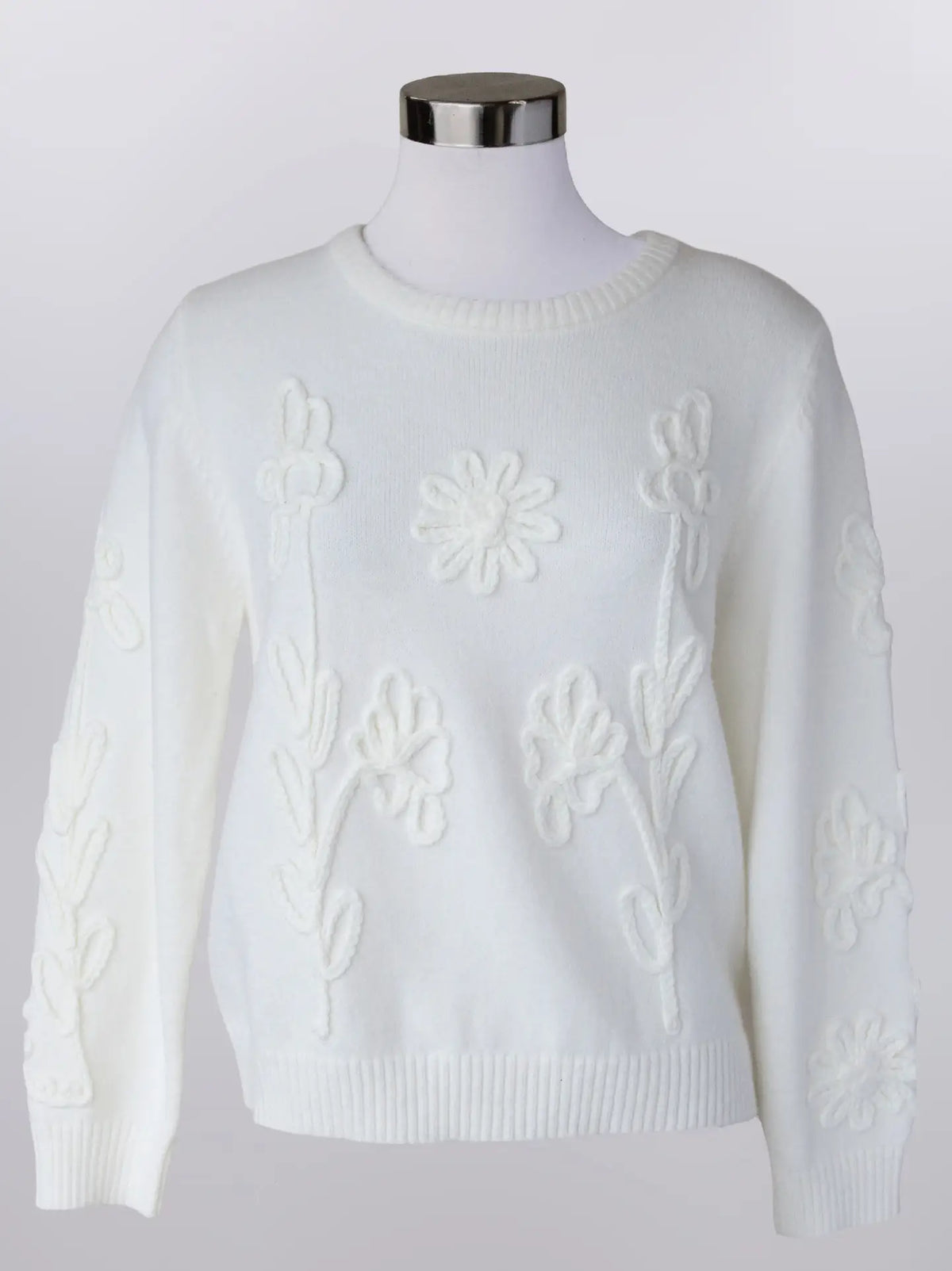 Keren Hart Ivory Raised Floral Detailed Sweater