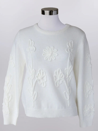 Keren Hart Ivory Raised Floral Detailed Sweater