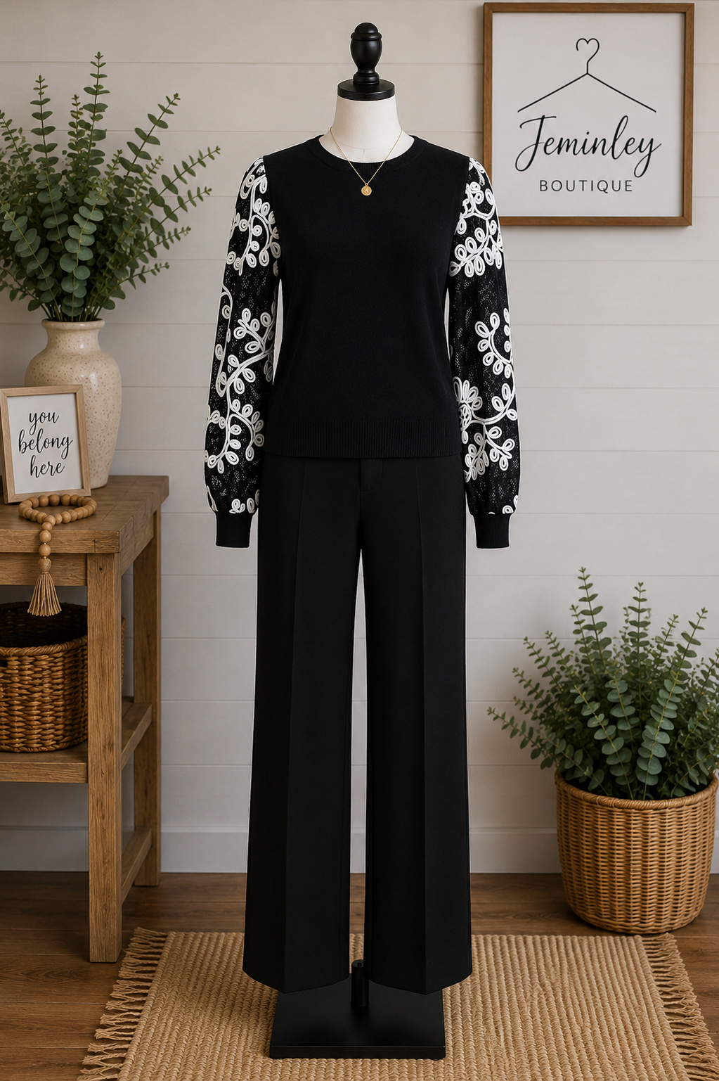 Keren Hart Black Floral Sleeve Sweater
