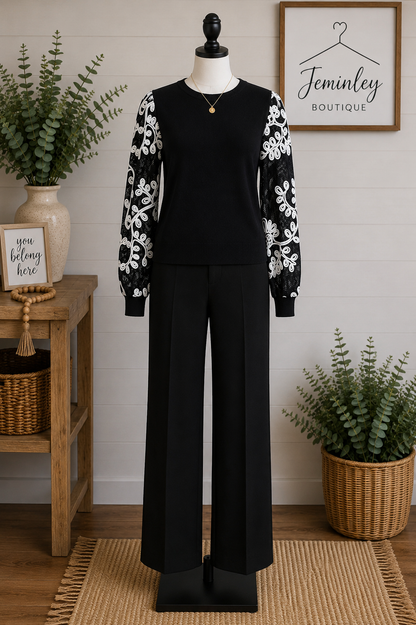 Keren Hart Black Floral Sleeve Sweater
