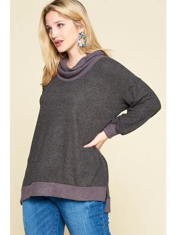 Plus Size Hacci Brush Cowl Neck Pullover