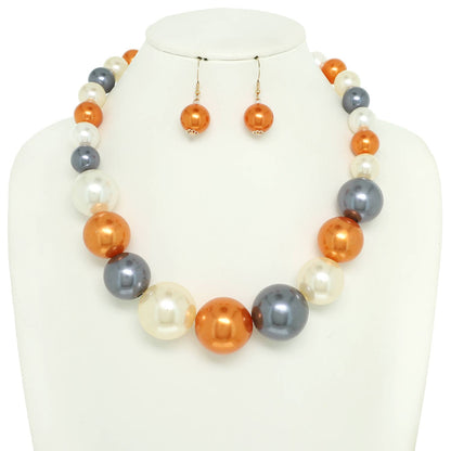 Pearl Large Bead Statement Necklace Earring Set