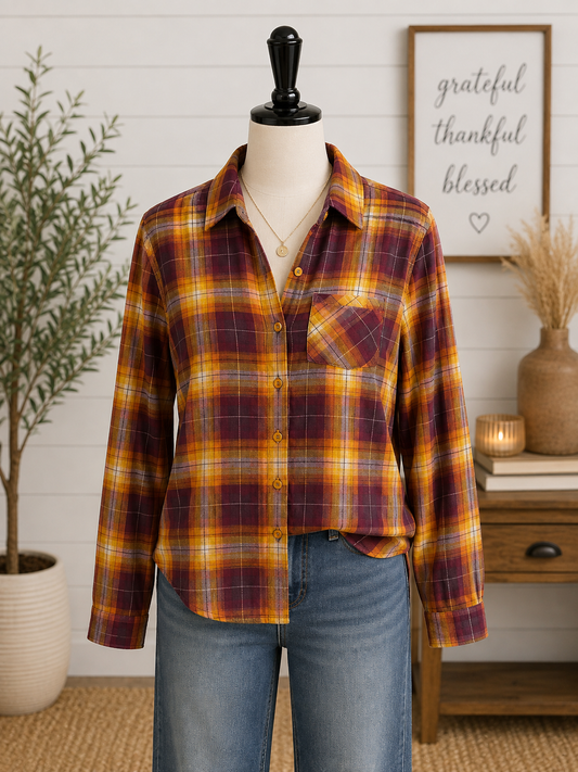 Keren Hart Plaid Top - Fall Colors
