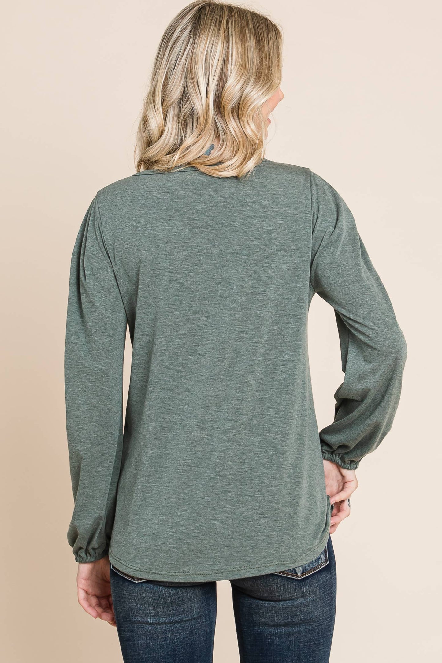 Olive Long Sleeve Top with Front Detail