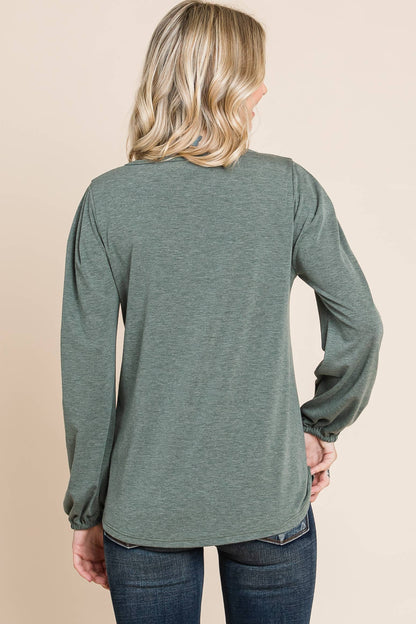 Olive Long Sleeve Top with Front Detail
