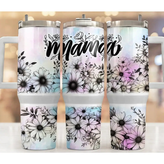Mama Multi Color Floral 40oz. Tumbler with Handle