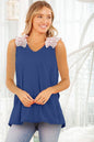 Navy top with Ruffle Detail at Shoulder