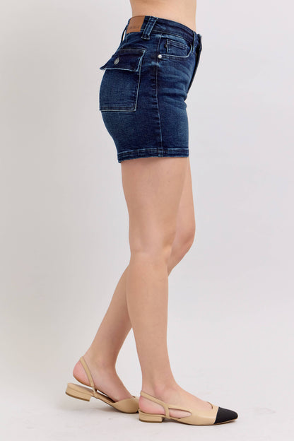 Back Flap Pocket High Waisted Shorts