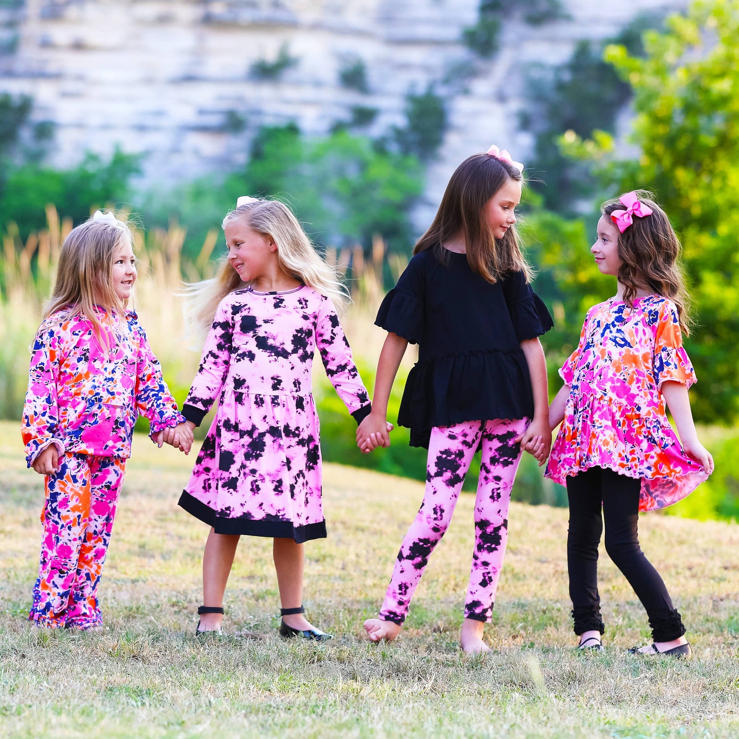 Pink & Black Groovy Girls Tie Dye Dress Cotton Kids Clothing