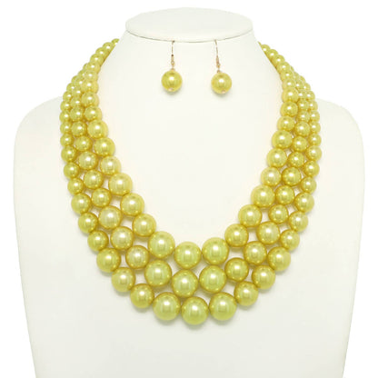 Multi-Strand Pearl Bead Necklace Earring Set