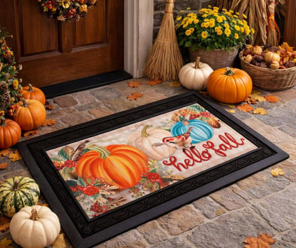 Doormat Insert Hello Fall Pumpkins Bird