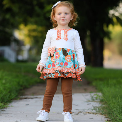 Girls Amber Autumn Fall Floral Dress & Leggings Set