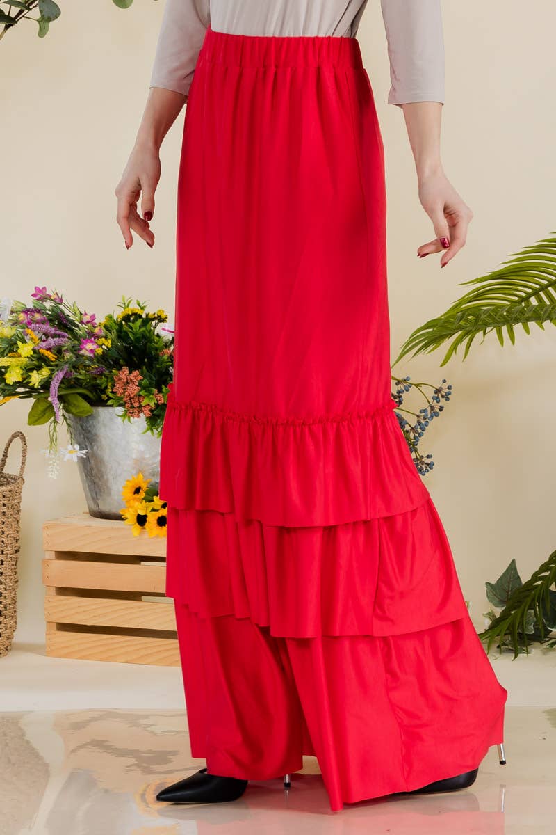 Celeste Tiered Maxi Skirt - Red