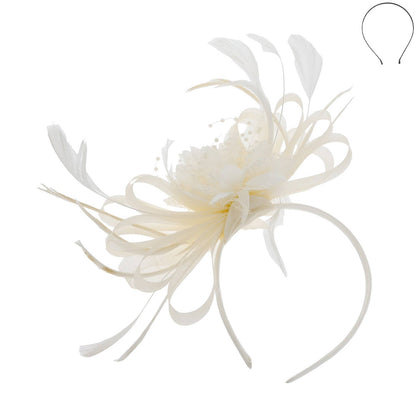 Floral Fascinator Headband w/ Side Loops & Feathers