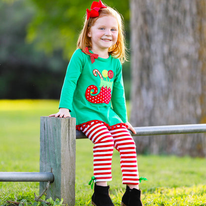 Girls Christmas Clothing Elf Stocking Red Stripe Pants Set