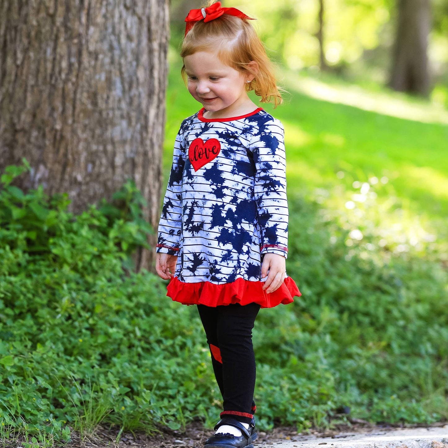 Girls Red Heart Tie Dye Dress Leggings Valentine's Clothing