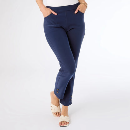 Georgie Ankle Pant with Button Bottom - Navy