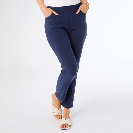 Georgie Ankle Pant with Button Bottom - Navy