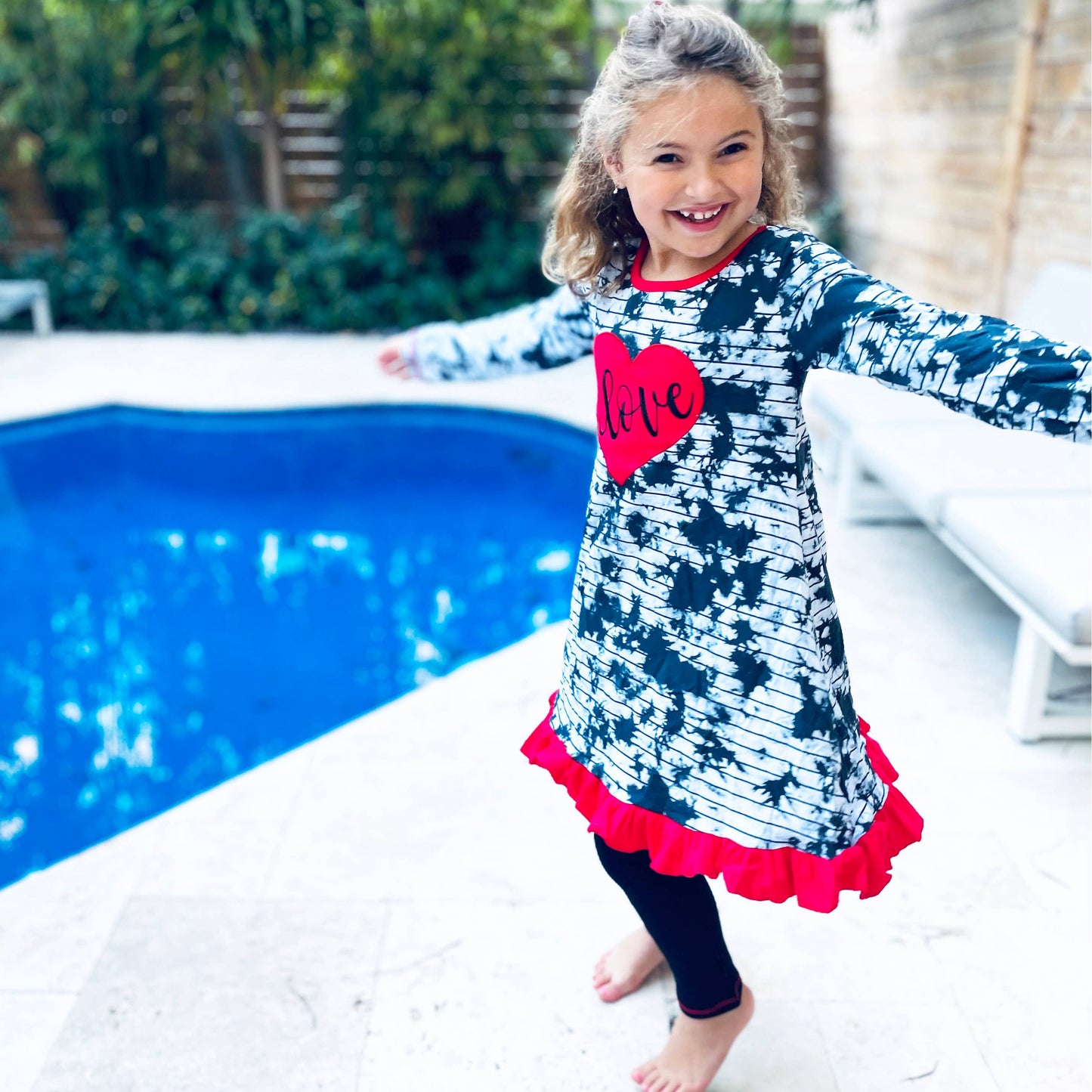 Girls Red Heart Tie Dye Dress Leggings Valentine's Clothing