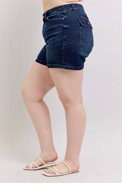 Back Flap Pocket High Waisted Shorts- PLUS
