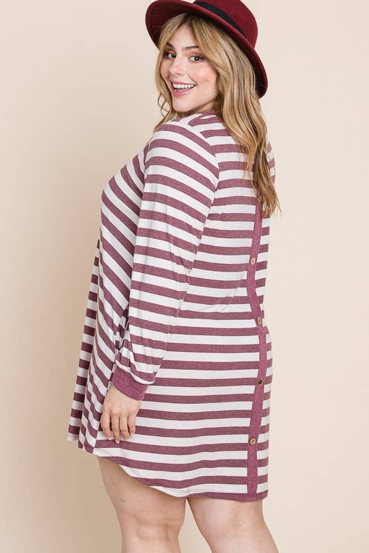 Plus Size Striped Back Button Tunic Dress