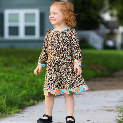 Big Girls 9/10 Leopard Rose Floral Swing Dress Kids Clothing