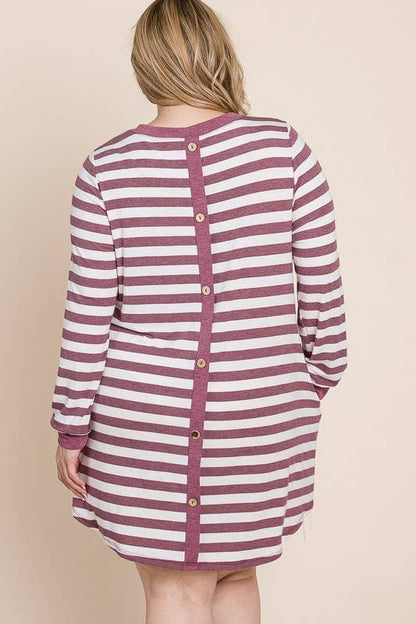 Plus Size Striped Back Button Tunic Dress