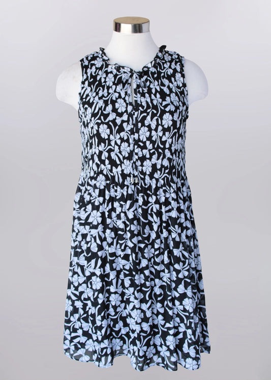 Keren Hart Black & White Bow Design Mini Pleat Sleeveless Dress