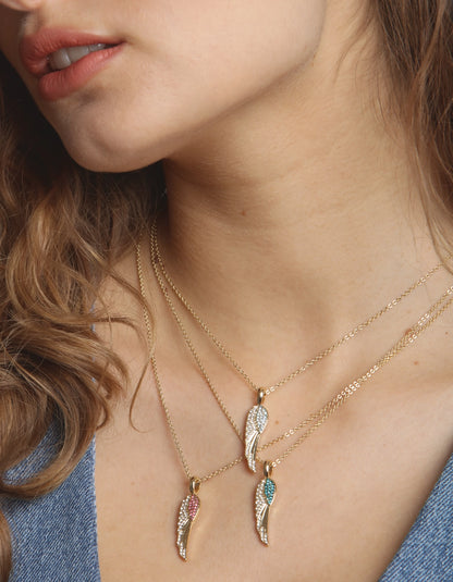 Gold Plated Angel Wings Birthstone Necklaces