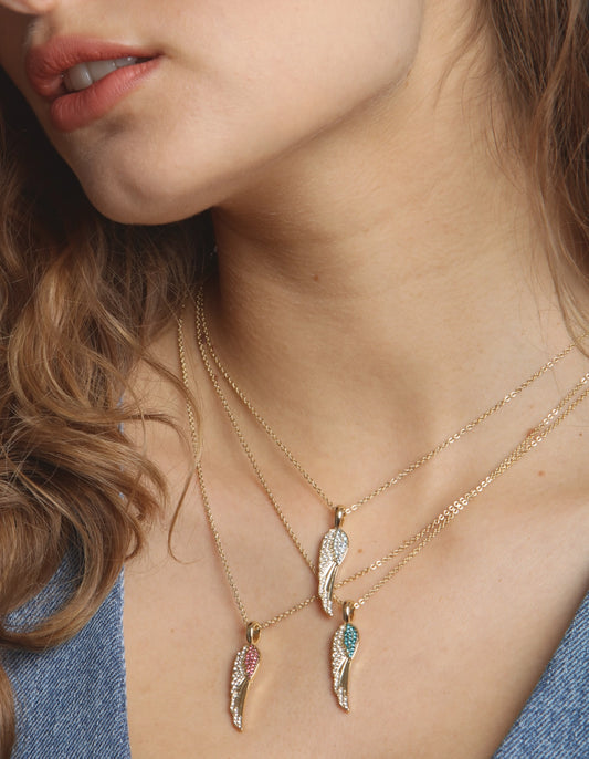 Gold Plated Angel Wings Birthstone Necklaces