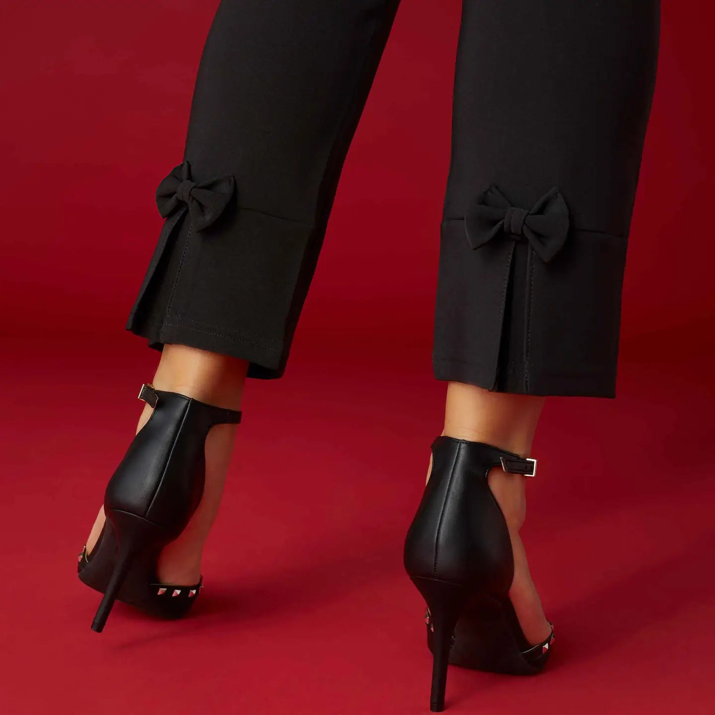 Georgie Ankle Pant with Bow Bottom - Black